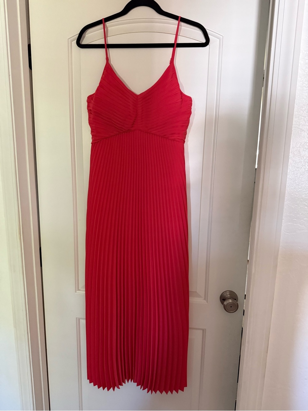 Aritzia Coral Pleated Spaghetti-Strap Midi Dress